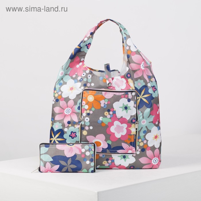 фото Сумка хозяйственная, складная, отдел на кнопке, цвет серый