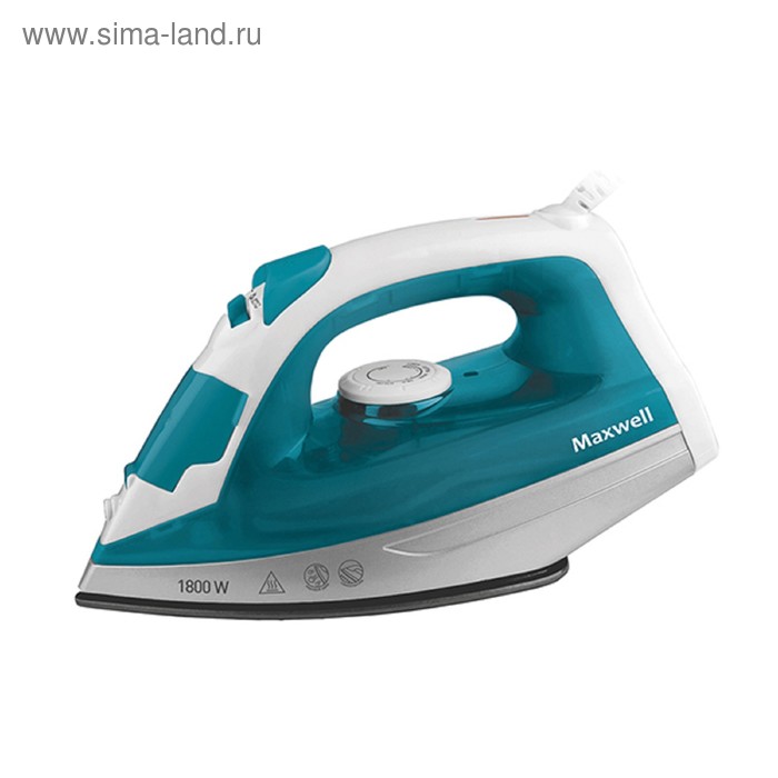 фото Утюг maxwell mw-3056 b, 1800 вт, антипригарное покрытие, бело-синий