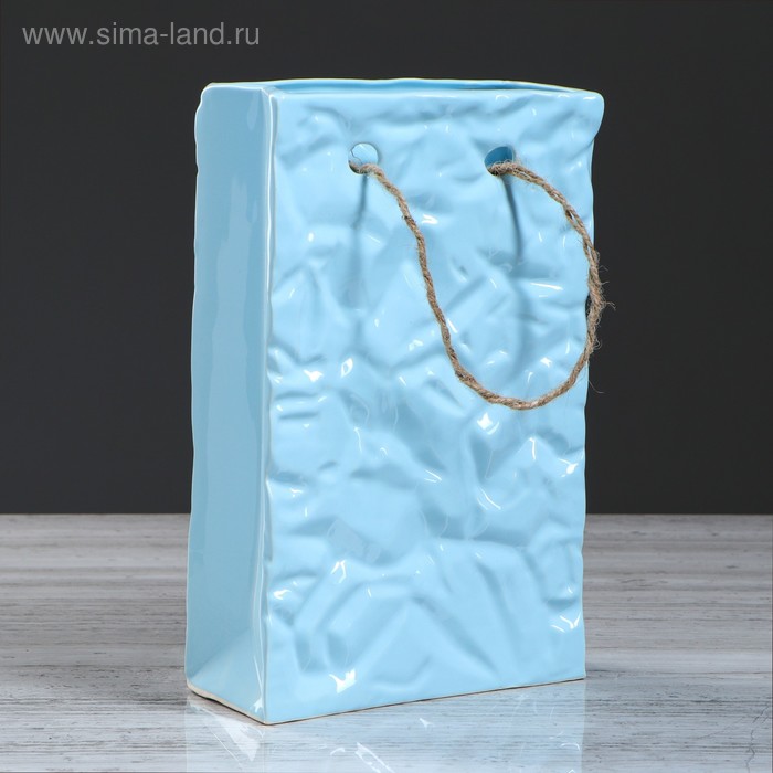 фото Ваза настольная "сумка", голубая, 27 см, керамика керамика ручной работы