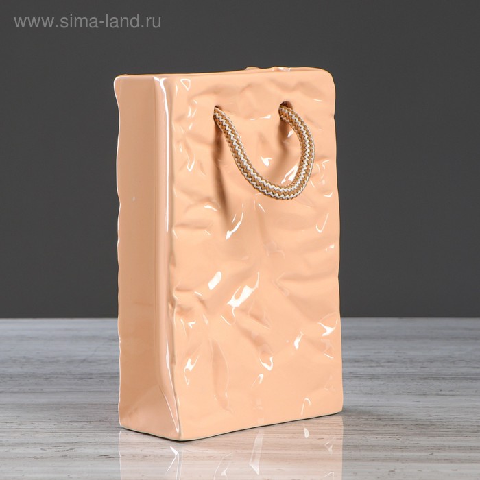 фото Ваза настольная "сумка", персиковая, 28 см, керамика керамика ручной работы