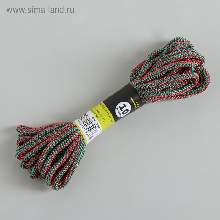 Шнур-верёвка вязаный ПП, d=4 мм, 10 м, цвет МИКС