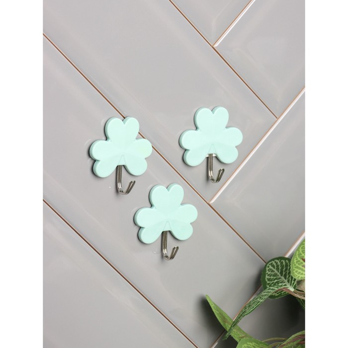 фото Крючок на липучке «клевер», 3 шт, цвет микс