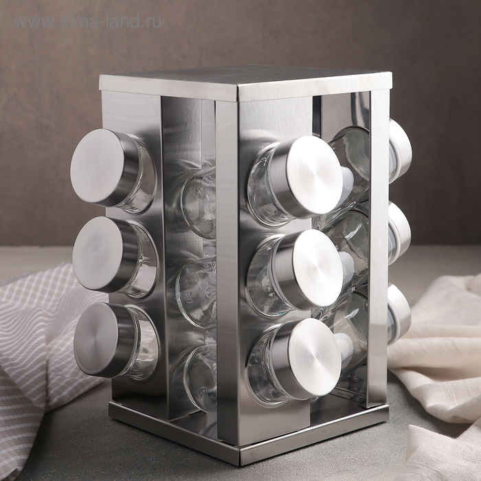 Набор для специй «Профи», 12 предметов, 18×18×22 см, цвет металлик 
Набор для специй «Профи», 12 предметов, 18×18×22 см, цвет металлик