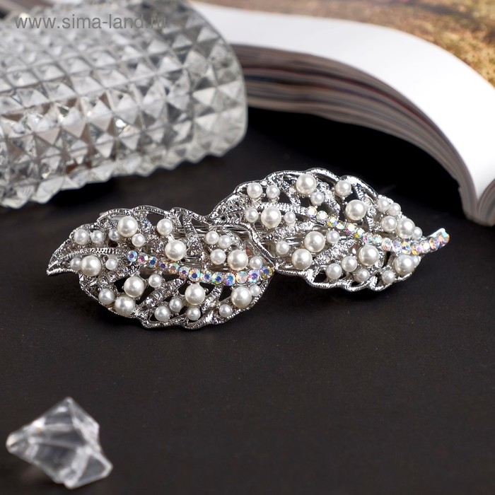 Заколка-автомат для волос "Амарет" 8,5 см, листики с жемчугом
Заколка-автомат для волос "Амарет" 8,5 см, листики с жемчугом