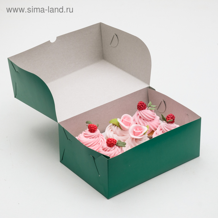 Упаковка на 6 капкейков, без окна, изумрудная, 25 х 17 х 10 см