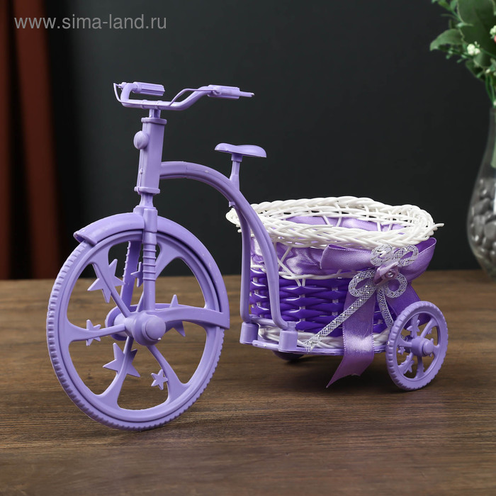 фото Корзина декоративная "велосипед фиолетовый с круглым кашпо" 18х25х12 см