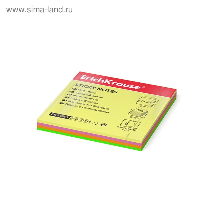 Бумага для заметок с клеевым краем ErichKrause Neon, 75 х 75 мм, 100 листов, микс
Бумага для заметок с клеевым краем ErichKrause Neon, 75 х 75 мм, 100 листов, микс