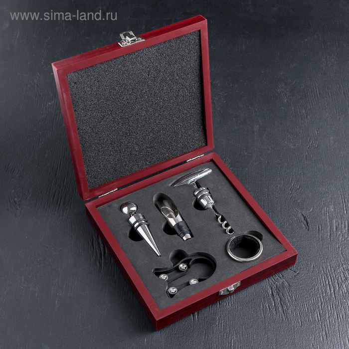 Набор для вина «Абруццо», 5 предметов: держатель, штопор, каплеуловитель, кольцо, пробка
Набор для вина «Абруццо», 5 предметов: держатель, штопор, каплеуловитель, кольцо, пробка