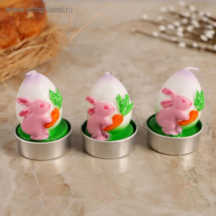 Набор пасхальных свечей "Яйцо. Кролик с морковкой", 4×6 см, 3 шт 
Набор пасхальных свечей "Яйцо. Кролик с морковкой", 4×6 см, 3 шт