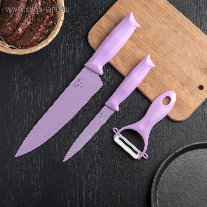 Набор ножей с антиналипающим покрытием Grape, керамическая овощечистка, цвет фиолетовый
Набор ножей с антиналипающим покрытием Grape, керамическая овощечистка, цвет фиолетовый