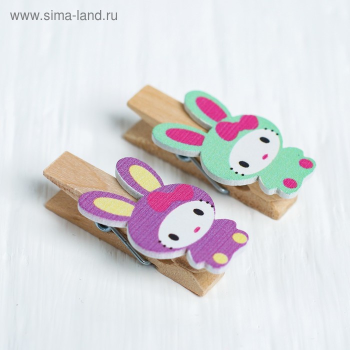фото Прищепки декоративные с верёвкой для подвеса «зайчики» набор 10 шт.