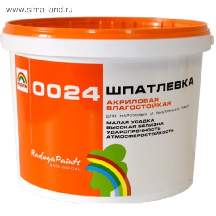 Шпатлёвка водно-дисперсионная акриловая "Радуга 0024" влагостойкая фасадная,15 кг
Шпатлёвка водно-дисперсионная акриловая "Радуга 0024" влагостойкая фасадная,15 кг