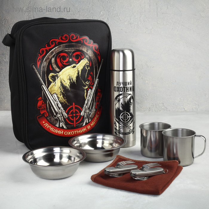 Набор посуды «Лучший охотник в мире»: термос 0.5 л, тарелка 300 мл, 2 шт., кружка 200 мл, 2 шт., мультитул 2 шт.
Набор посуды «Лучший охотник в мире»: термос 0.5 л, тарелка 300 мл, 2 шт., кружка 200 мл, 2 шт., мультитул 2 шт.