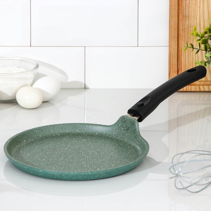 Сковорода блинная, d=22 см, пластиковая ручка, антипригарное покрытие, цвет фисташковый мрамор 
Сковорода блинная, d=22 см, пластиковая ручка, антипригарное покрытие, цвет фисташковый мрамор