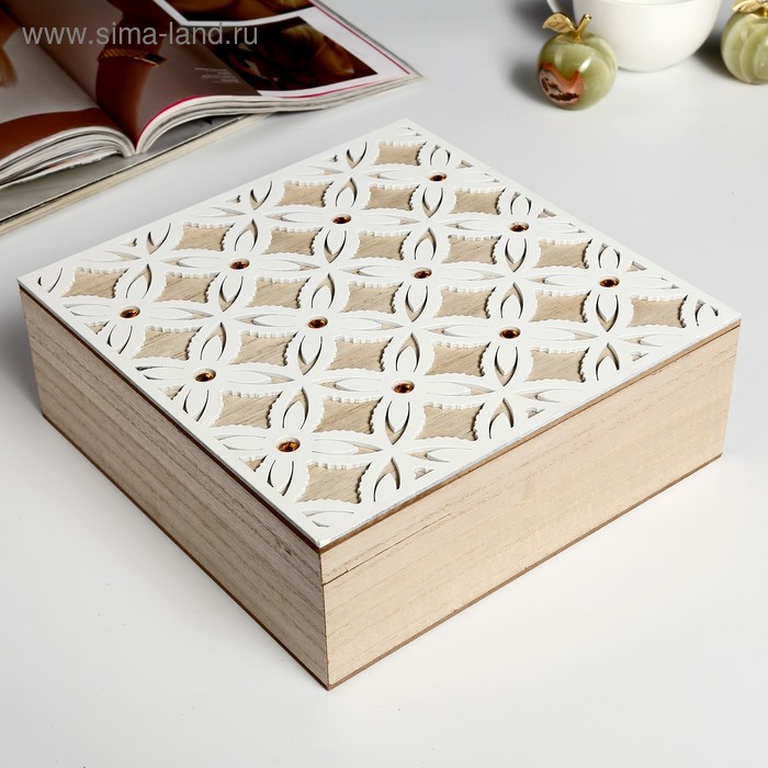 Шкатулка дерево квадратная "Четырёхлистник со стразами" 8,5х24х24 см
Шкатулка дерево квадратная "Четырёхлистник со стразами" 8,5х24х24 см