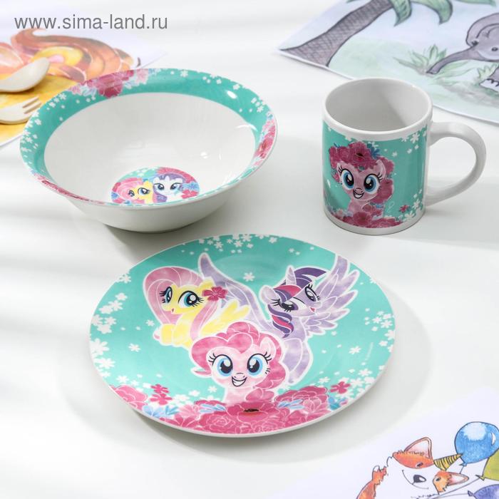 фото Набор посуды my little pony, 3 предмета: кружка 240 мл, миска 18 см, тарелка 19 см hasbro