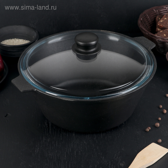 Кастрюля чугунная, 4 л, стеклянная крышка, цвет чёрный
Кастрюля чугунная, 4 л, стеклянная крышка, цвет чёрный