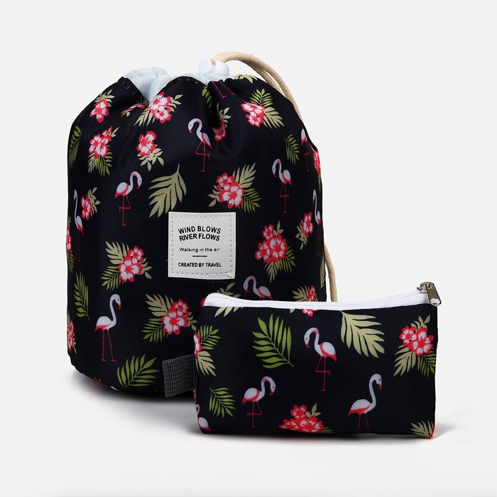 фото Косметичка на шнурке, с кошельком, цвет чёрный