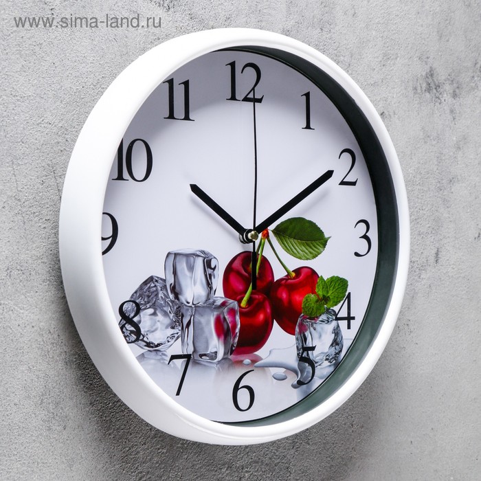 фото Часы настенные, серия: кухня, "вишня", дискретный ход, d-24.5 см