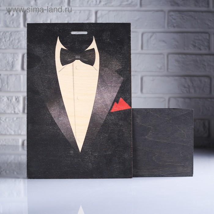 фото Коробка подарочная 20×12×30 см деревянная пенал "смокинг", с печатью дарим красиво