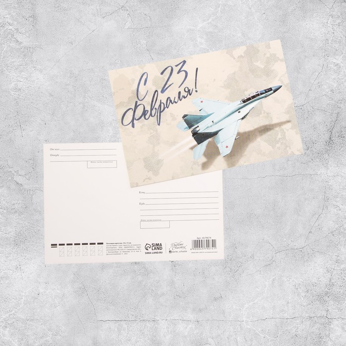 Почтовая карточка «23 февраля» самолет, 10 х 15 см
Почтовая карточка «23 февраля» самолет, 10 х 15 см