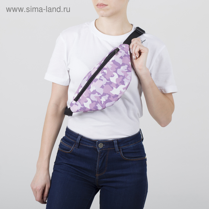 фото Сумка поясная, отдел на молнии, цвет сиреневый/розовый