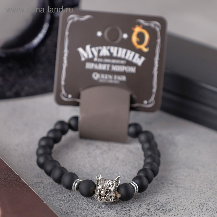 фото Браслет унисекс "бастион" волк, цвет чёрный с чернёным серебром, d=7 см queen fair
