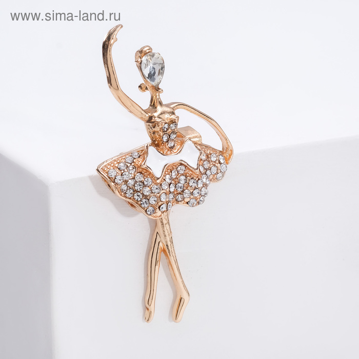 Брошь "Балерина" в платье с бантом, цвет белый в золоте 
Брошь "Балерина" в платье с бантом, цвет белый в золоте