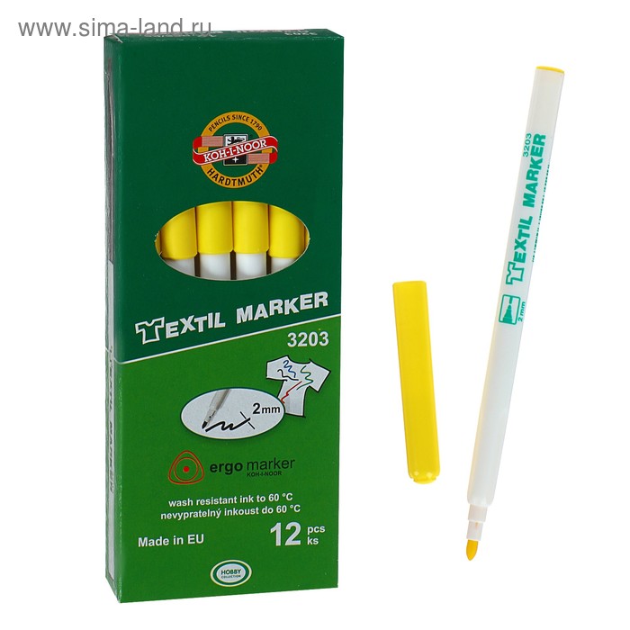 Маркер для ткани 2.0 мм Koh-I-Noor 3203/01, длина письма 500 м, желтый 
Маркер для ткани 2.0 мм Koh-I-Noor 3203/01, длина письма 500 м, желтый