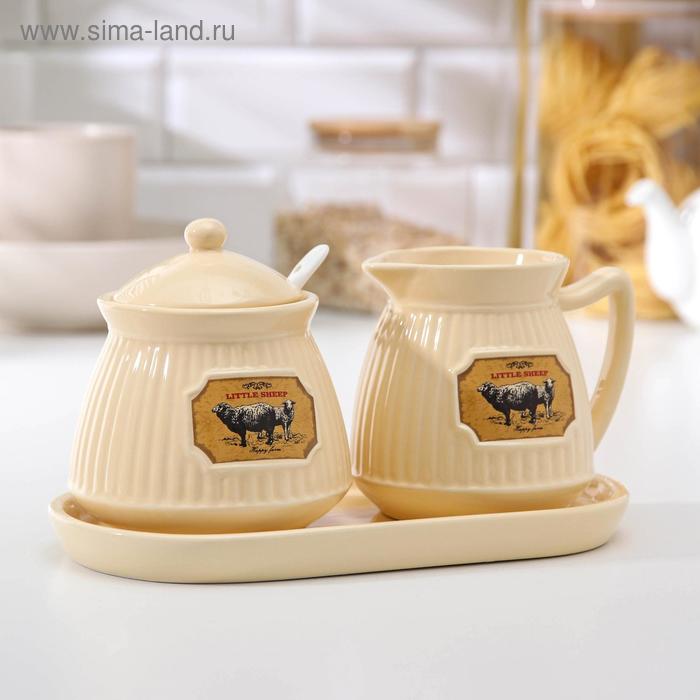 фото Набор сервировочный «ранчо», 3 предмета: молочник 350 мл, сахарница 350 мл, ложка, микс