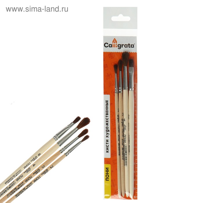 Набор кистей Пони 4 штуки, Calligrata №4 (круглые №: 2, 3, 4, плоская №6), деревянная ручка
Набор кистей Пони 4 штуки, Calligrata №4 (круглые №: 2, 3, 4, плоская №6), деревянная ручка