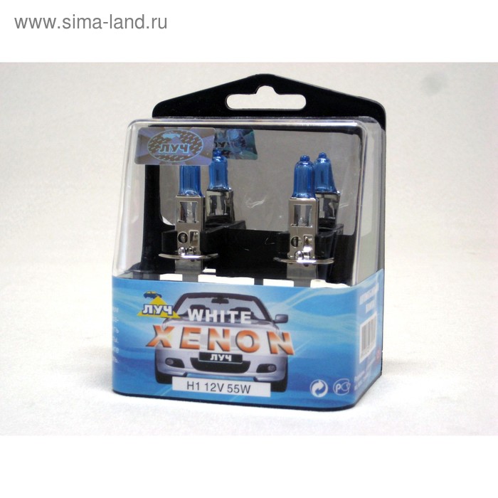 фото Лампа автомобильная луч white plasma xenon, h1, 12 в, 55 вт, набор 2 шт