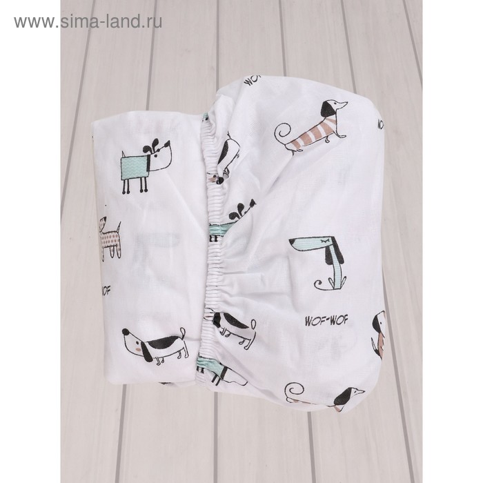 фото Простыня на резинке, размер 75×125×12 см, перкаль, принт собачки amarobaby