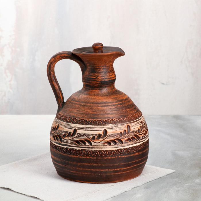 Кувшин с крышкой "Восточный", гончарный, роспись ангобом, красная глина, 2.1 л 
Кувшин с крышкой "Восточный", гончарный, роспись ангобом, красная глина, 2.1 л