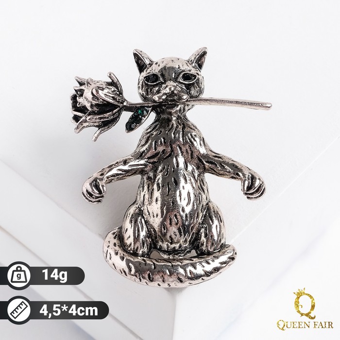 Брошь "Кот" с розой, цвет чернёное серебро
Брошь "Кот" с розой, цвет чернёное серебро