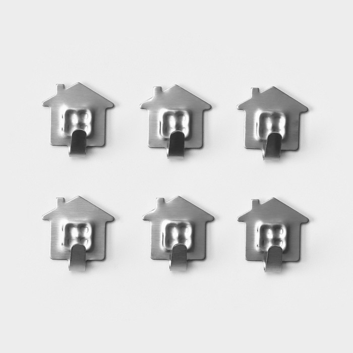 фото Крючки самоклеящиеся доляна «дом», 6 шт, металлический