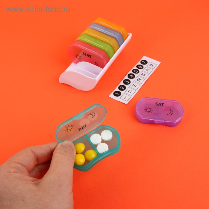 Таблетница-органайзер «Неделька», английские буквы, утро/вечер, 7 контейнеров по 2 секции, овал, цвет МИКС
Таблетница-органайзер «Неделька», английские буквы, утро/вечер, 7 контейнеров по 2 секции, овал, цвет МИКС