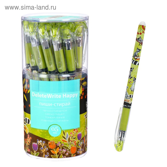 Ручка гелевая со стираемыми чернилами DeleteWrite Happy «Енот на самокате», узел 0.5 мм, синие чернила, матовый корпус Silk Touch
Ручка гелевая со стираемыми чернилами DeleteWrite Happy «Енот на самокате», узел 0.5 мм, синие чернила, матовый корпус Silk Touch