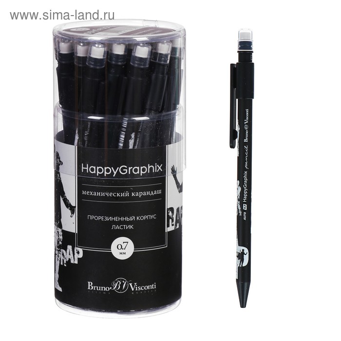Карандаш механический 0,7 мм HappyGraphix. RAP, НВ, пластиковый корпус с ластиком
Карандаш механический 0,7 мм HappyGraphix. RAP, НВ, пластиковый корпус с ластиком