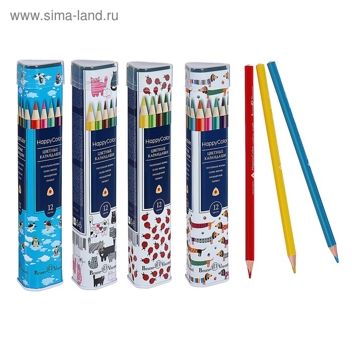 Карандаши цветные 12 цветов Happycolor, в металлической тубе, микс из 3 видов 
Карандаши цветные 12 цветов Happycolor, в металлической тубе, микс из 3 видов