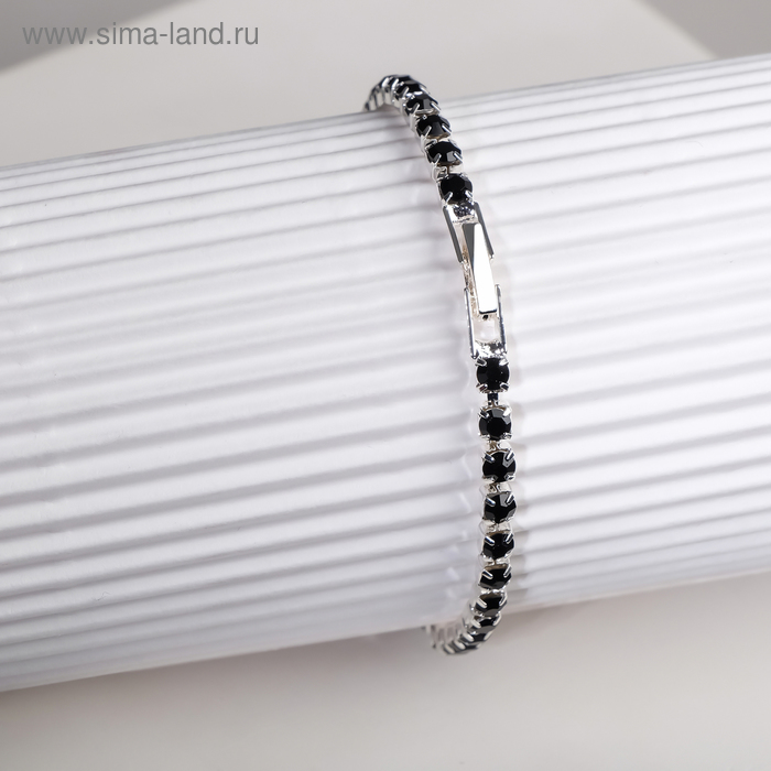 фото Браслет со стразами "сияй" тонкая нить, цвет чёрный в серебре, 18см queen fair