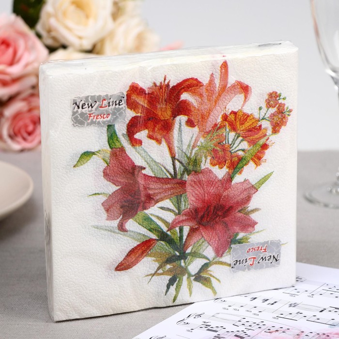 Салфетки бумажные New Line FRESCO «Лилии», 2 слоя, 33*33 см, 20 шт.
Салфетки бумажные New Line FRESCO «Лилии», 2 слоя, 33*33 см, 20 шт.