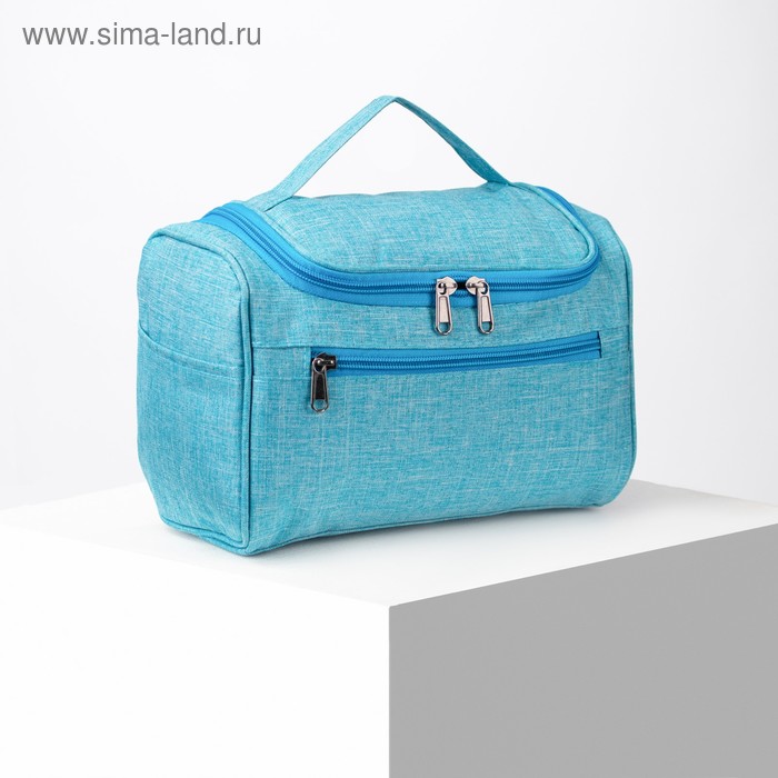 фото Косметичка-сумочка, отдел на молнии, с крючком, 3 наружных кармана, цвет голубой