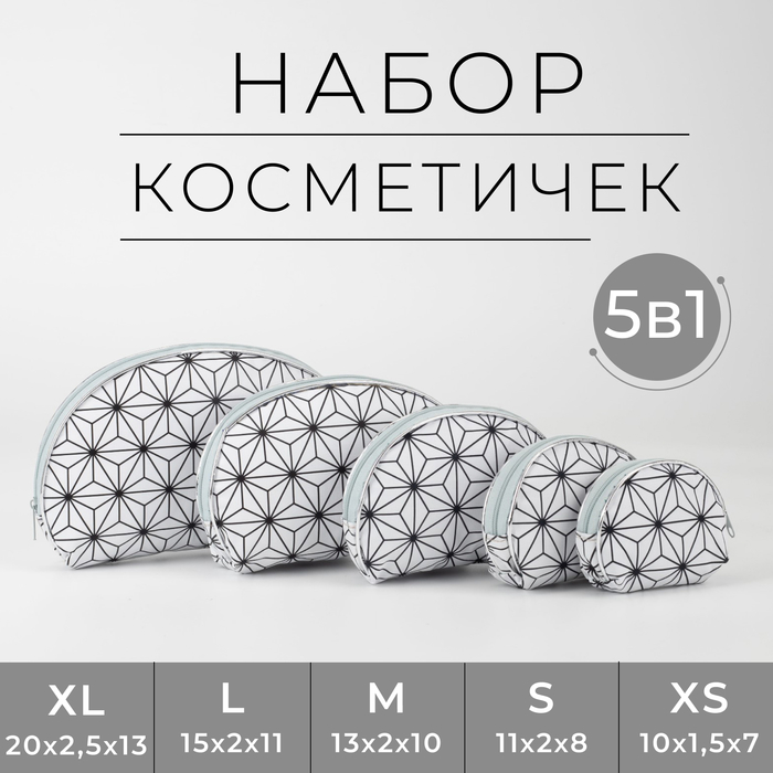 фото Набор косметичек 5 в 1, отдел на молнии, цвет серый