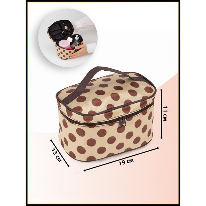 фото Косметичка-сундучок, отдел на молнии, с зеркалом, цвет бежевый/коричневый