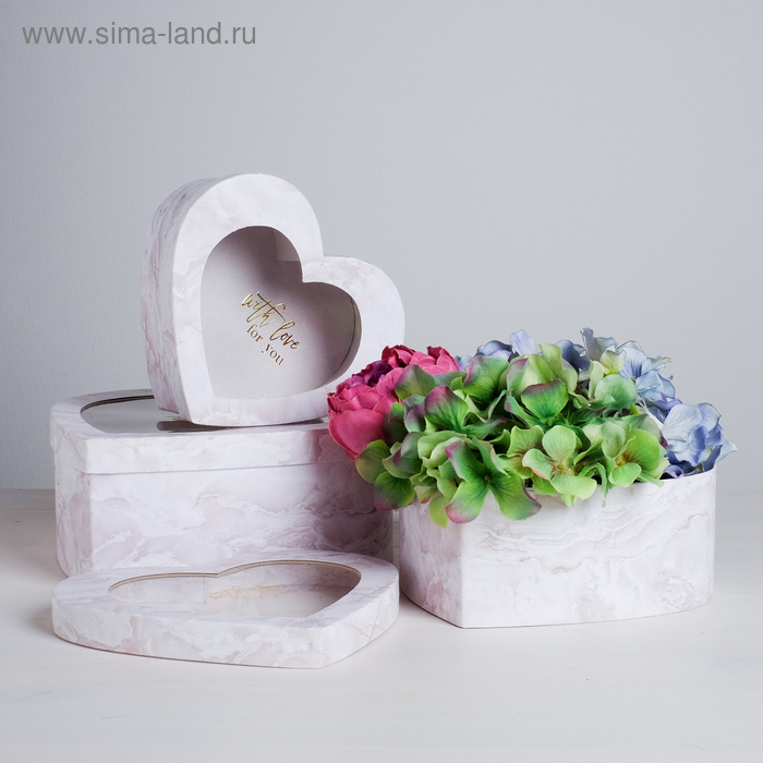 фото Набор коробок-сердец с pvc with love, 16 х 14 х 6 - 22 х 20 х 9 см дарите счастье