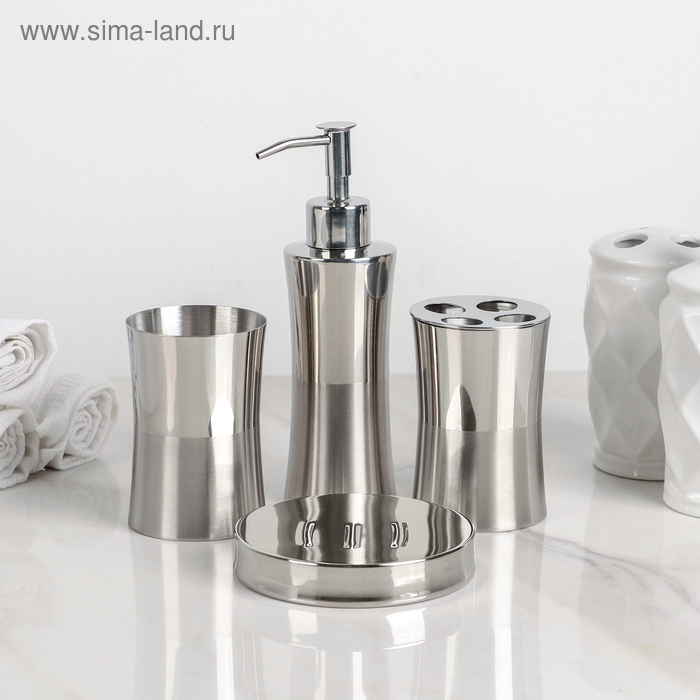 Набор аксессуаров для ванной комнаты, 4 предмета (дозатор 260 мл, мыльница, 2 стакана)