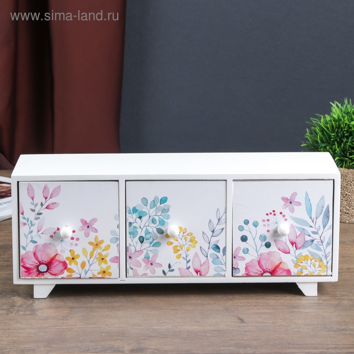 Шкатулка дерево 3 ящика "Комод полевые цветы" на ножках, акварель 12,5х32,5х10 см
Шкатулка дерево 3 ящика "Комод полевые цветы" на ножках, акварель 12,5х32,5х10 см