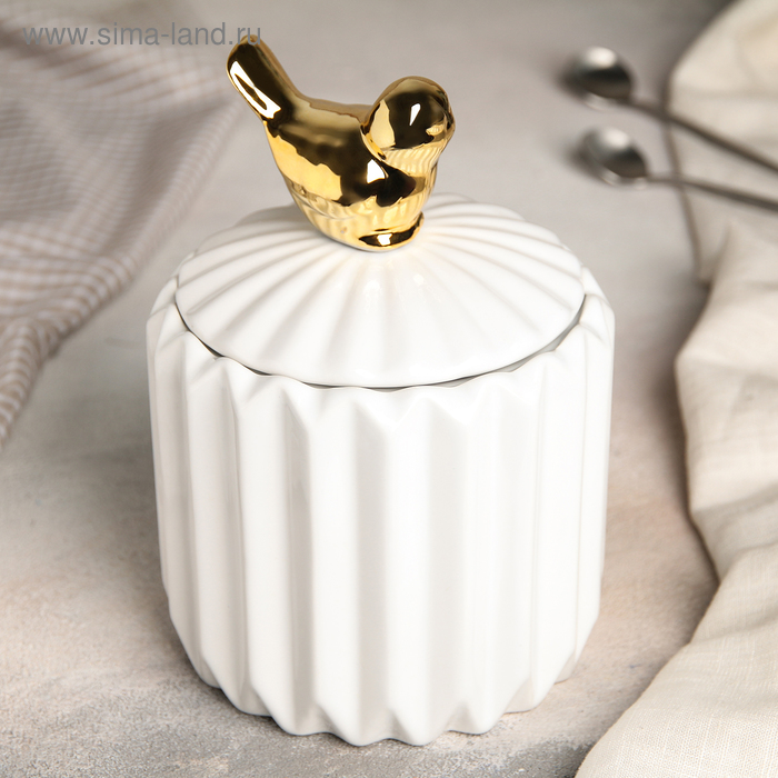 Банка для сыпучих продуктов «Золотое крыло», 12×18 см, цвет белый
Банка для сыпучих продуктов «Золотое крыло», 12×18 см, цвет белый