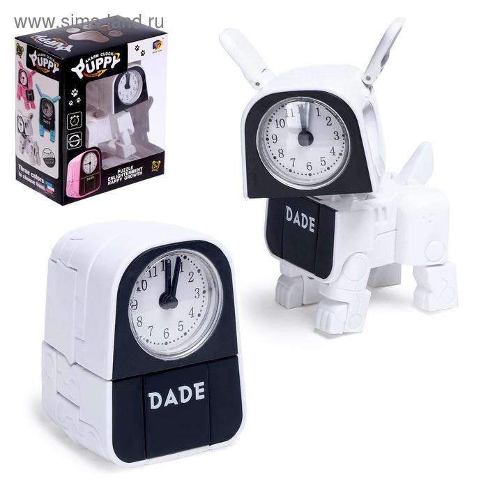 фото Робот-часы «щенок», трансформируется в будильник, работает от батареек, цвет белый dade toys